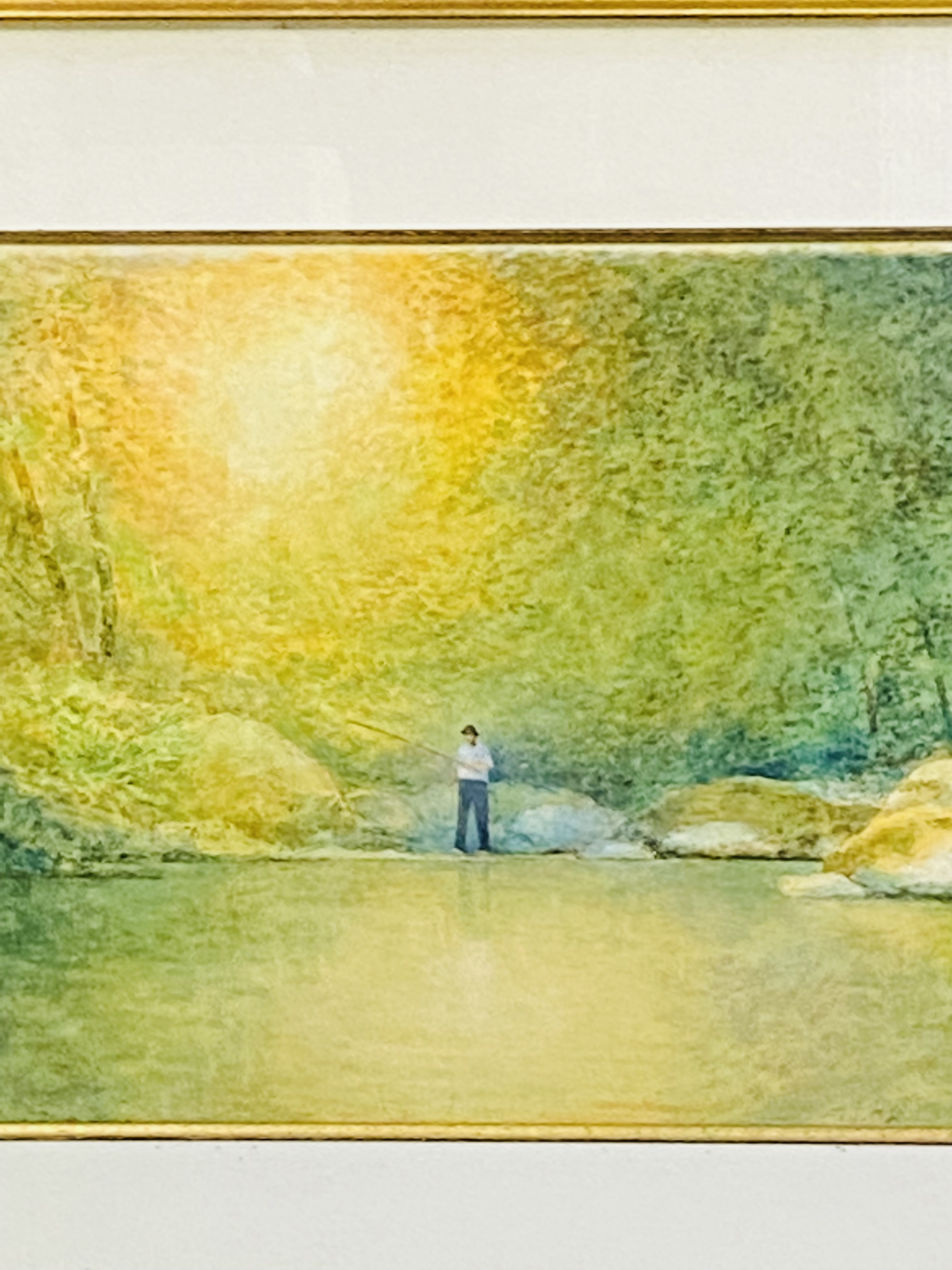 Framed and glazed watercolour of a man fishing - Image 4 of 4