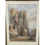 Framed and glazed watercolour of a cathedral