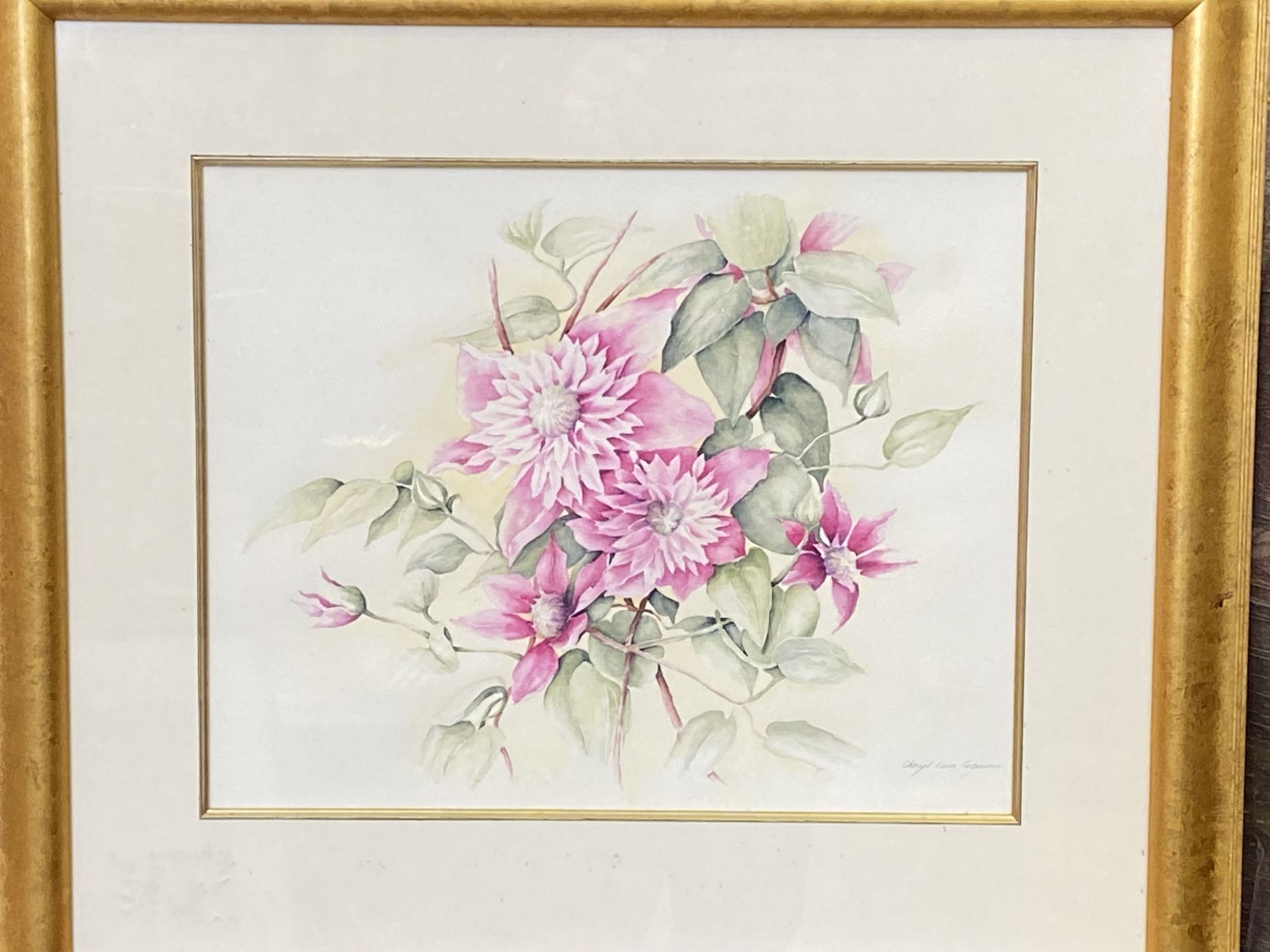 Framed watercolour of flowers