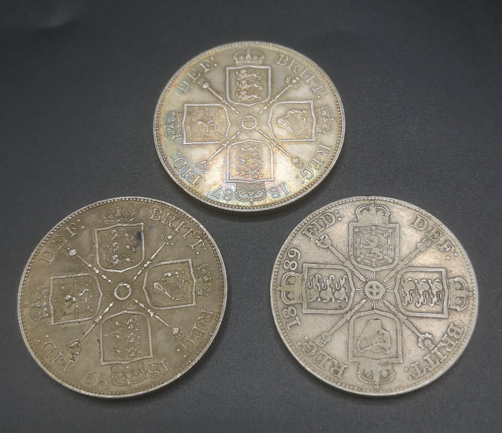 Three Queen Victoria double florins