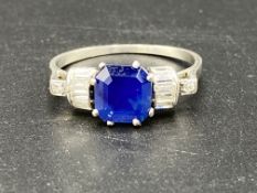 White gold, sapphire and diamond art deco style ring