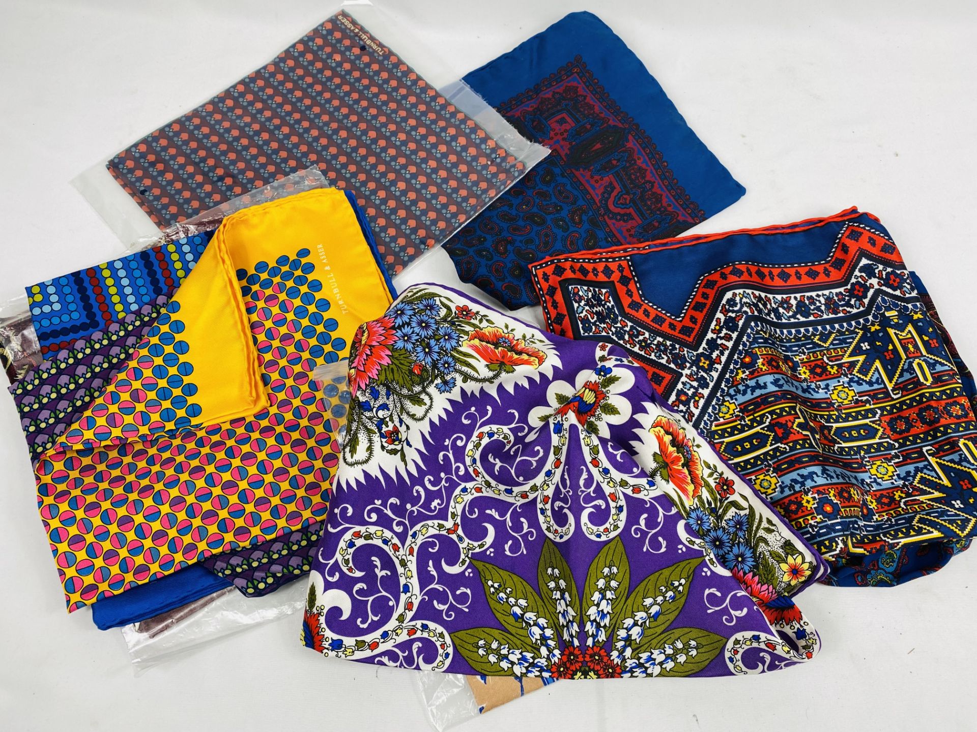 Ten Turnbull and Asser silk pocket squares.