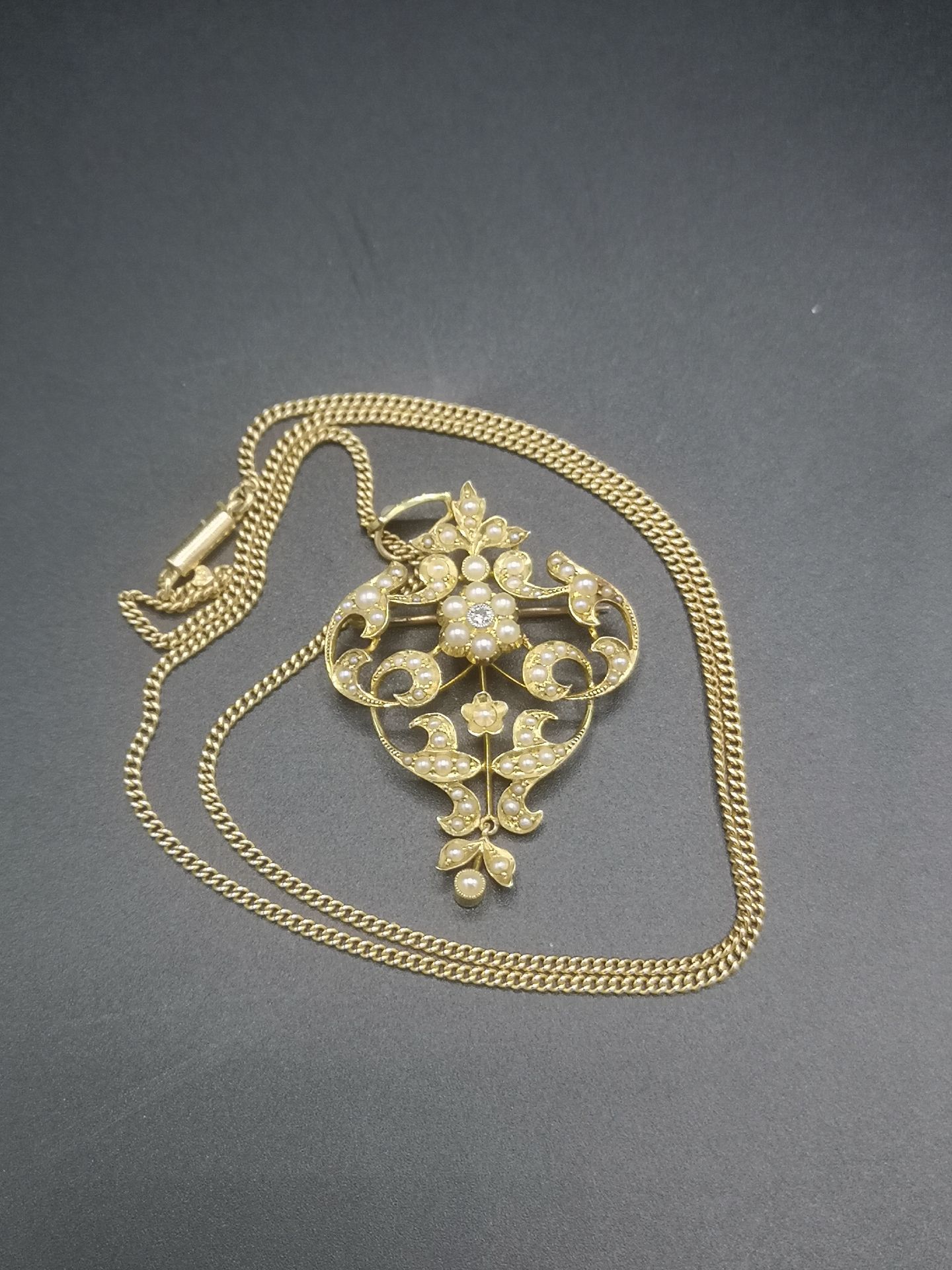 15ct gold, diamond and pearl lavalier - Image 3 of 4