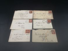 Five Victorian envelopes bearing Penny Red stamps