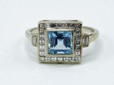 18ct Art Deco white gold, aquamarine and diamond ring