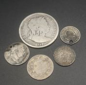 Three King George III coins and two King George IV