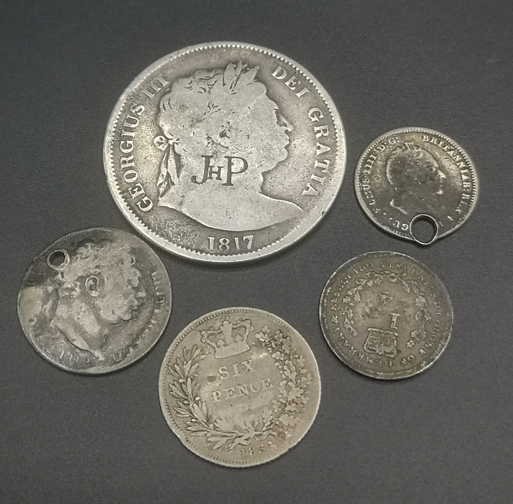 Three King George III coins and two King George IV - Image 2 of 7