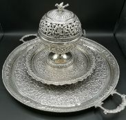 Silver plate tray, together with a silver plate table centre