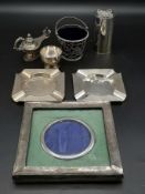 Two engine turned silver ashtrays and other items of silver