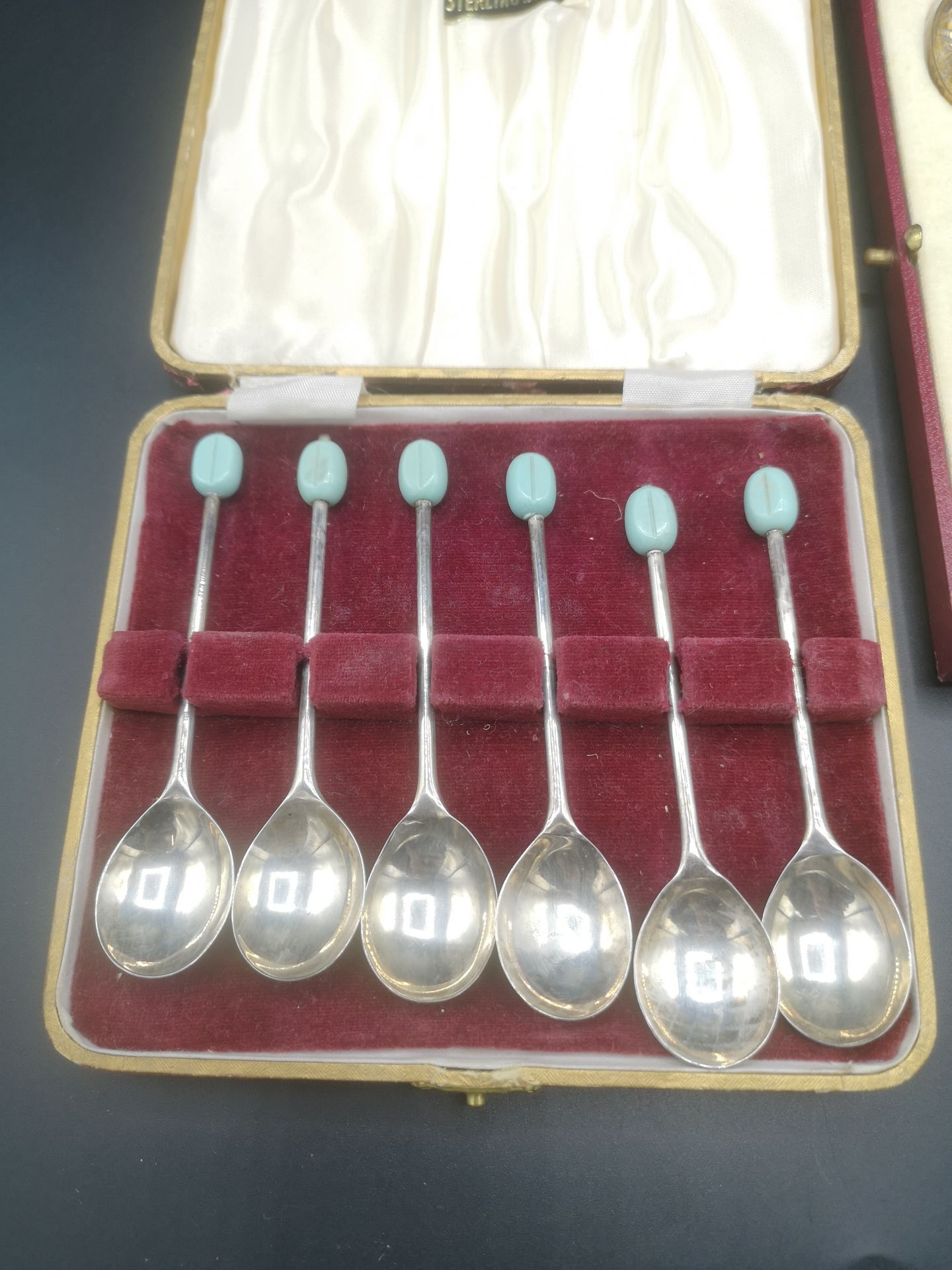 Boxed set of silver coffee spoons together with a silver gilt anointing spoon - Image 2 of 5