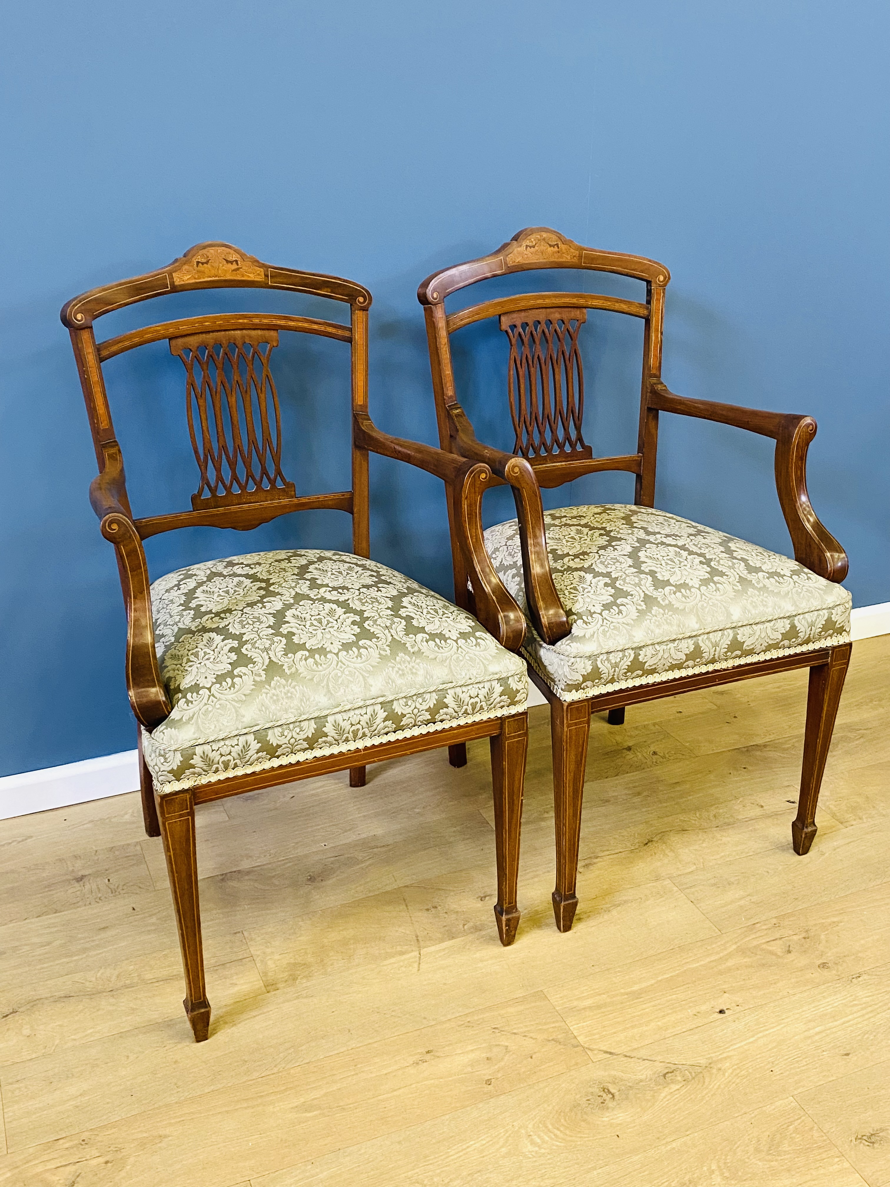 Pair of Edwardian open elbow chairs - Image 3 of 6