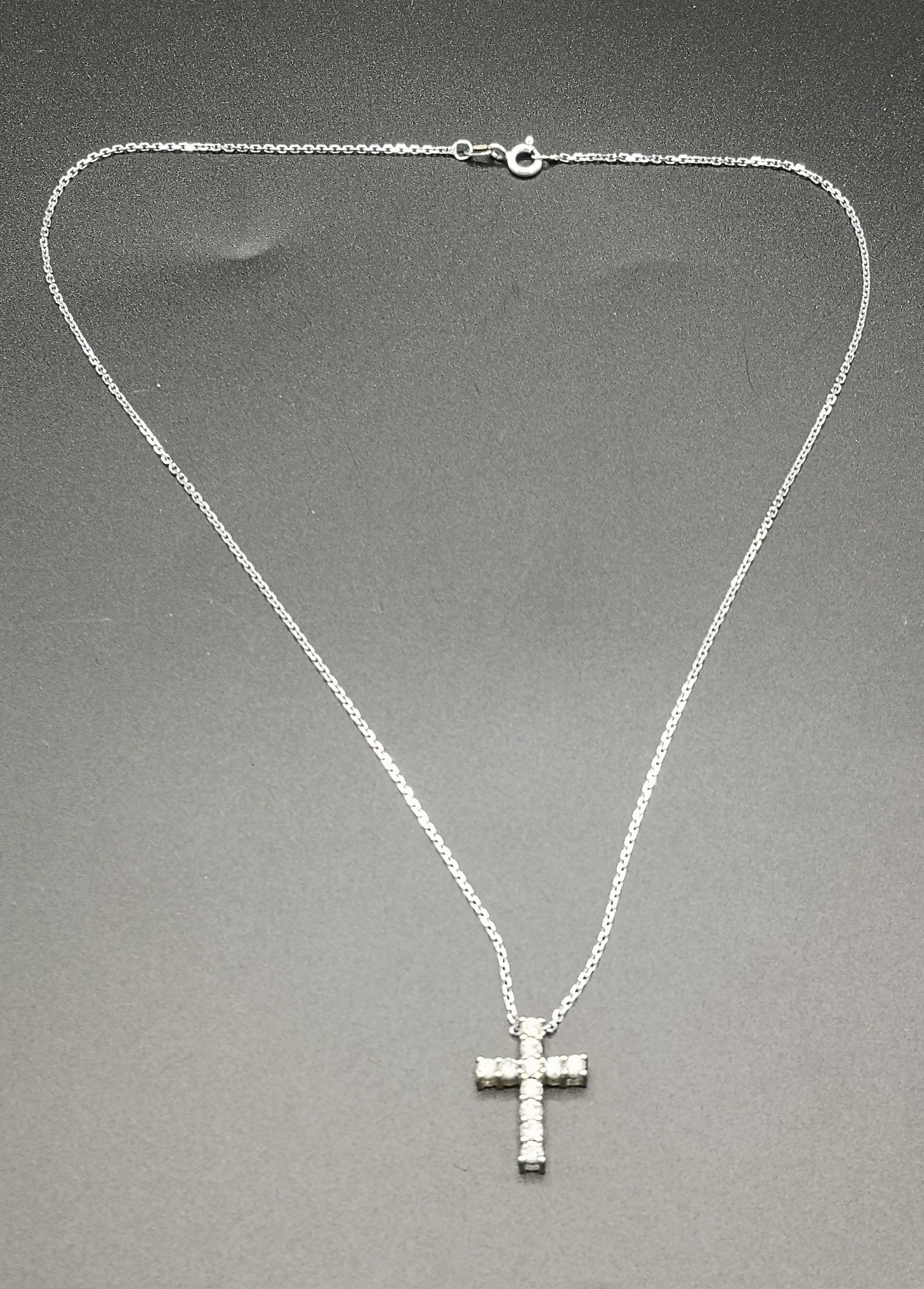 9ct white gold and diamond cross and chain