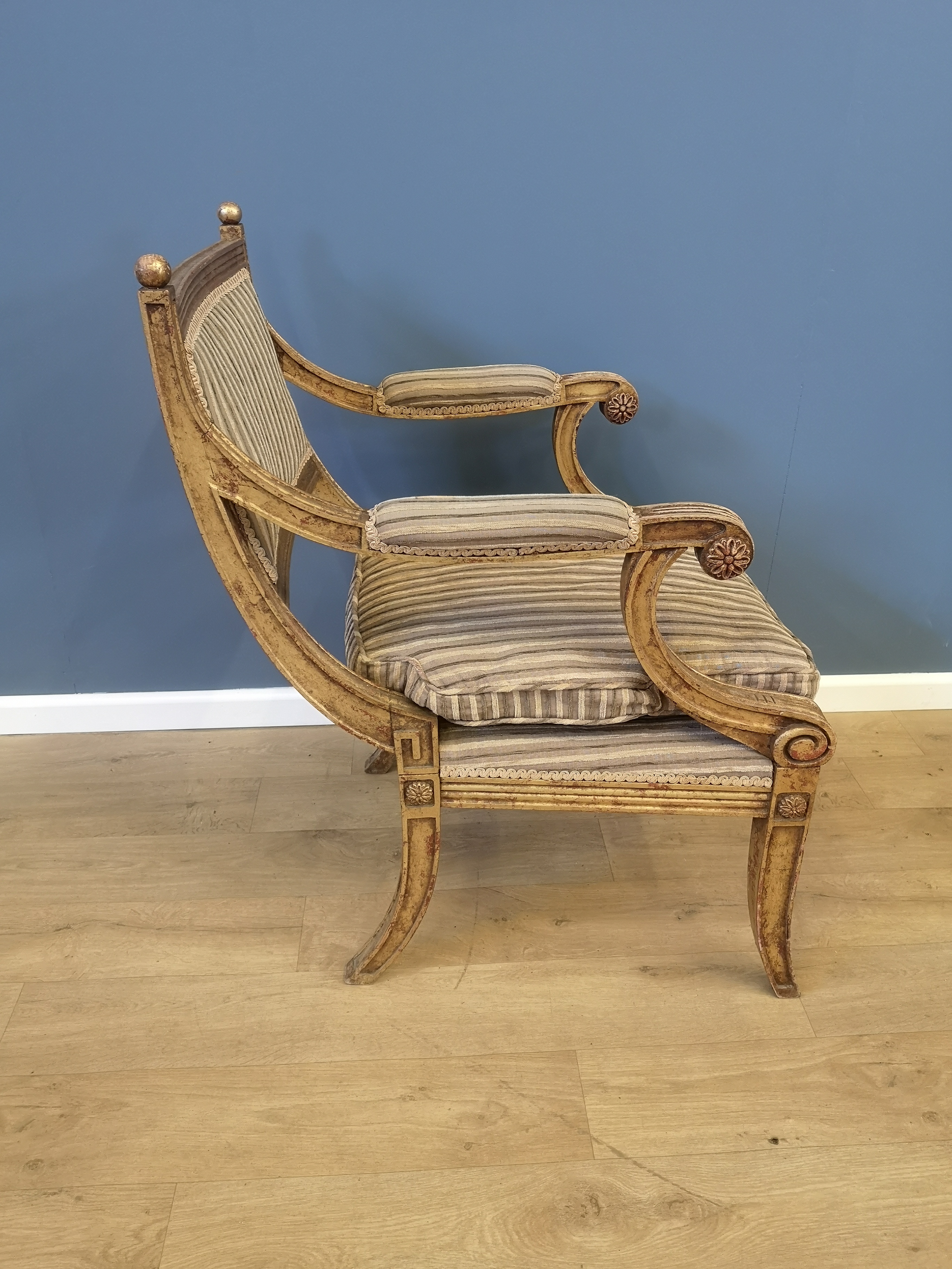 Four giltwood French empire style open armchairs - Image 6 of 6
