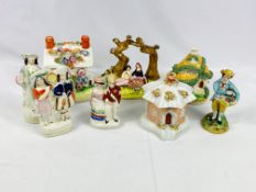Three Staffordshire cottages and five figures