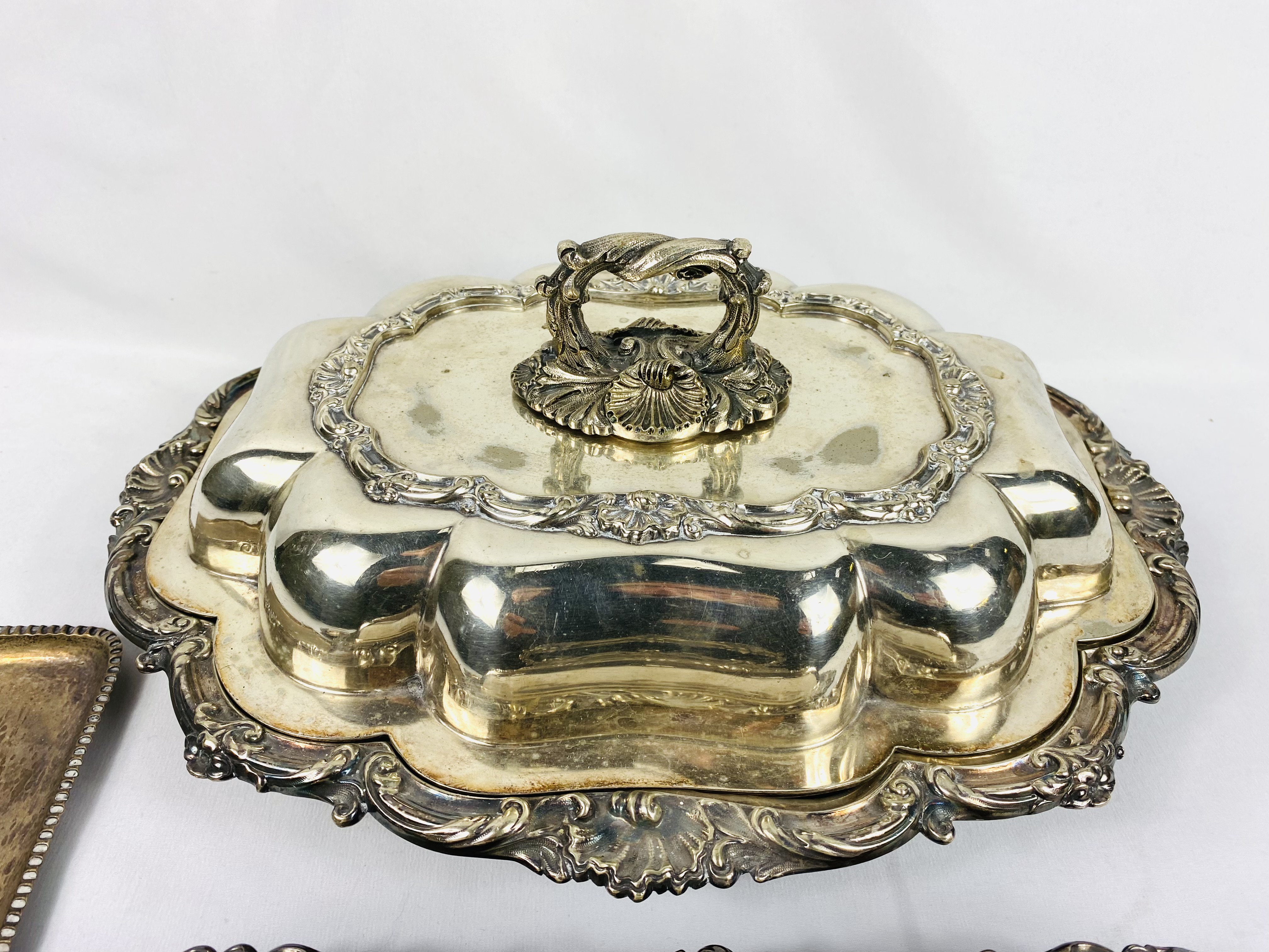 Two silver plate entree dishes and other items - Image 2 of 4