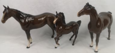 Three Beswick horses