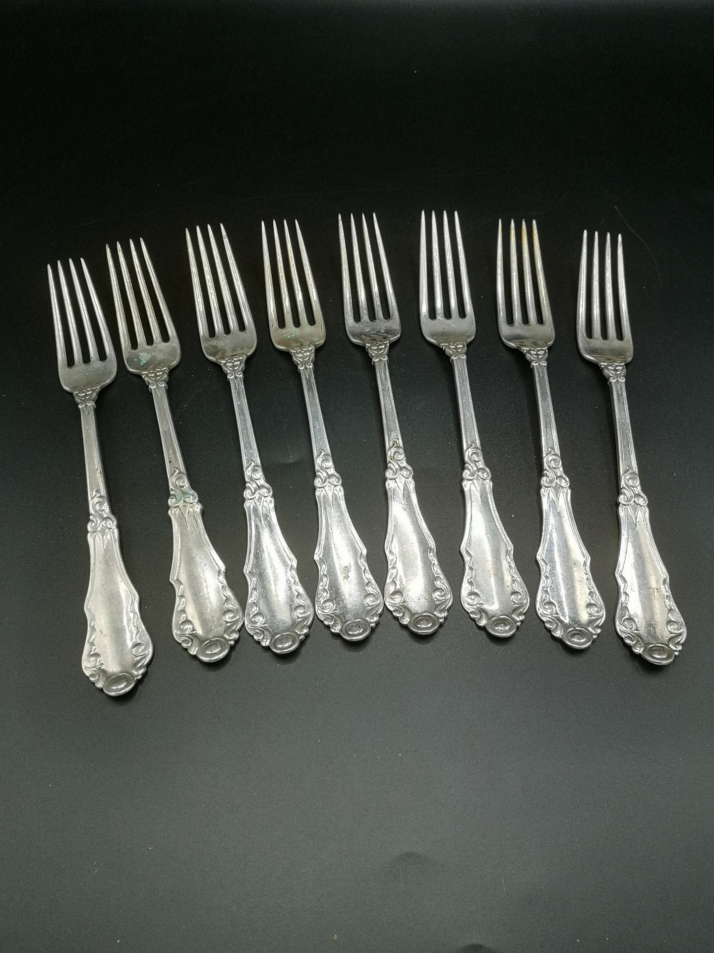 Eight Danish silver dinner forks