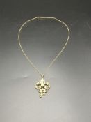 15ct gold, diamond and pearl lavalier