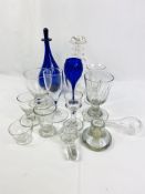 Cut glass decanter and other glassware