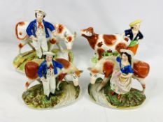 Four Staffordshire figurines