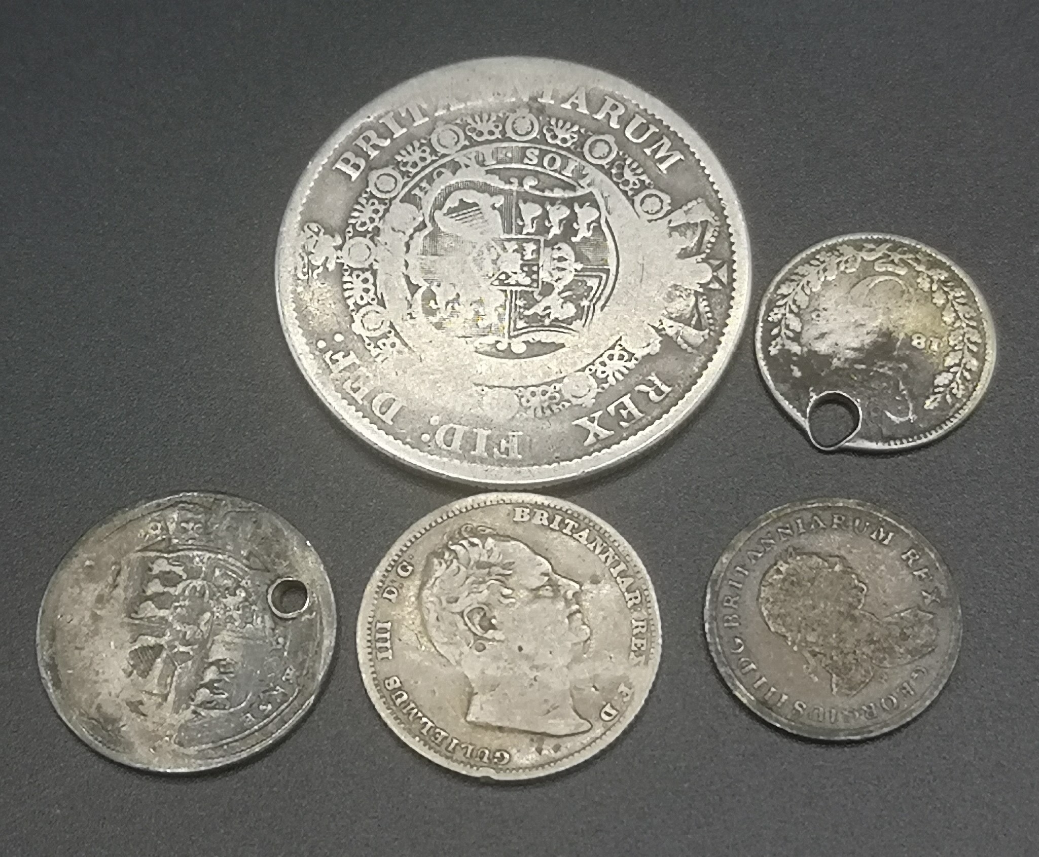Three King George III coins and two King George IV - Image 7 of 7