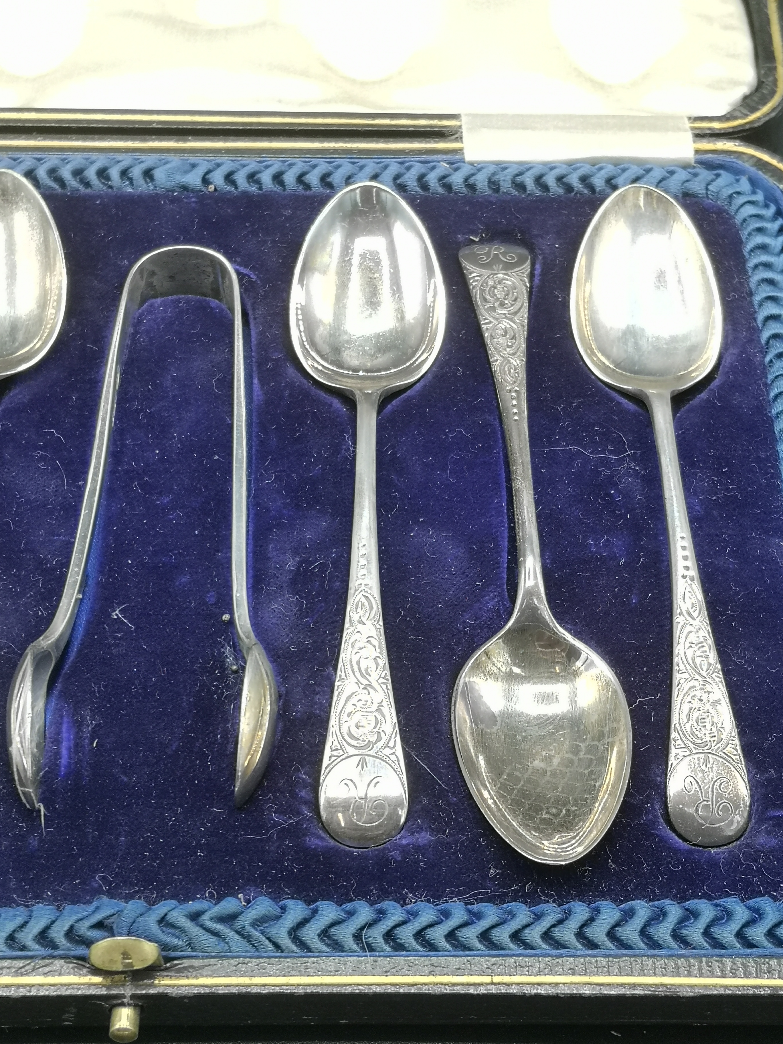 Set of six silver teaspoons and sugar tongs - Image 3 of 5