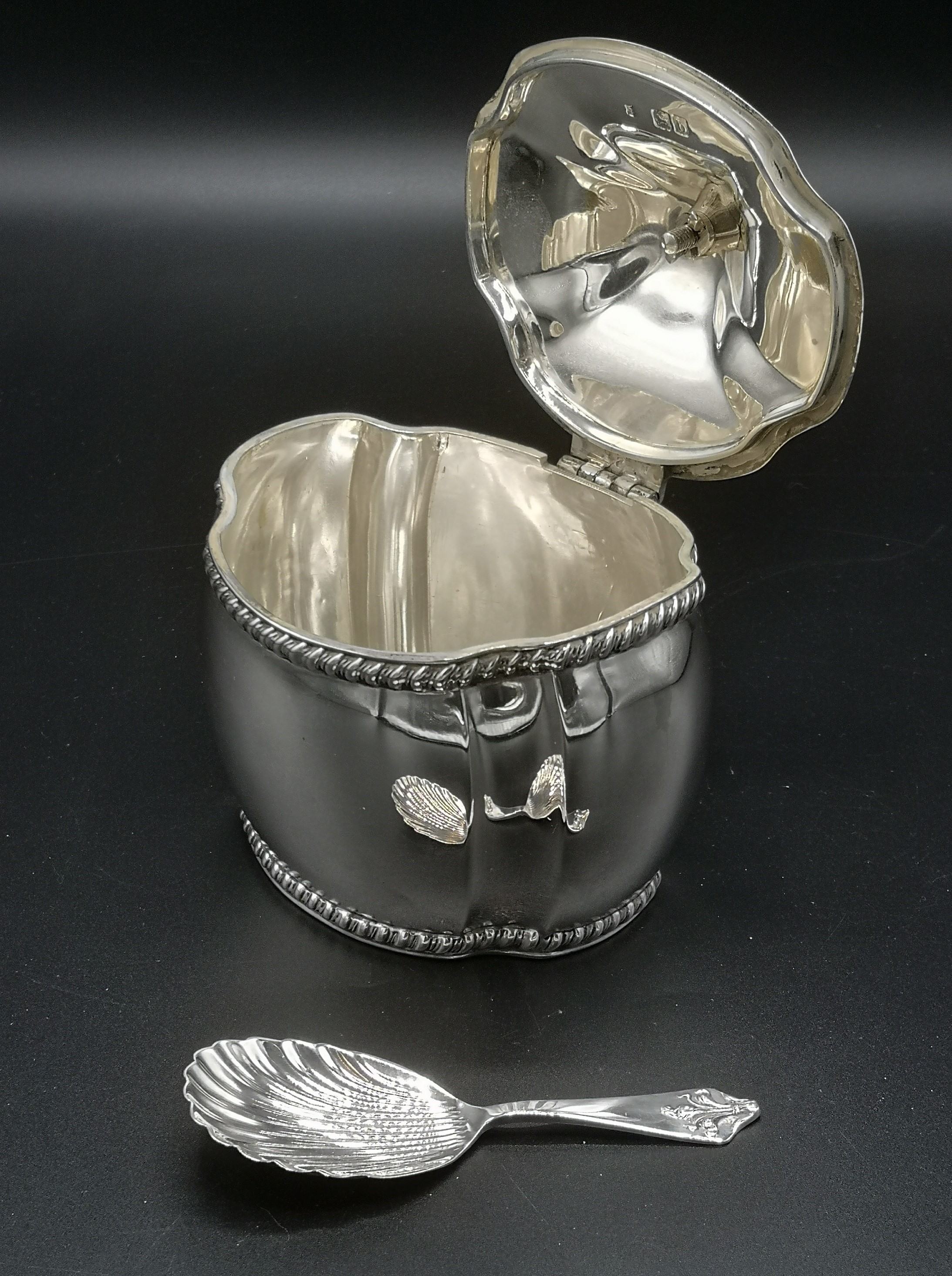 Silver tea caddy and spoon - Image 2 of 4