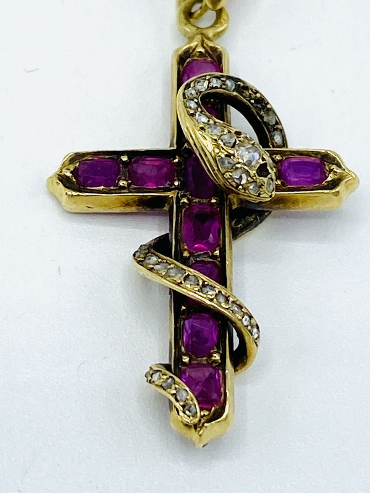 14 gold, pink sapphire and diamond pendant and chain - Image 2 of 3