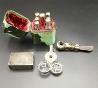 Silver matchbox holder and other items