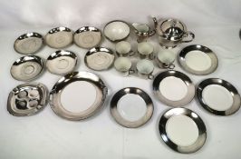 Silver on porcelain part tea set