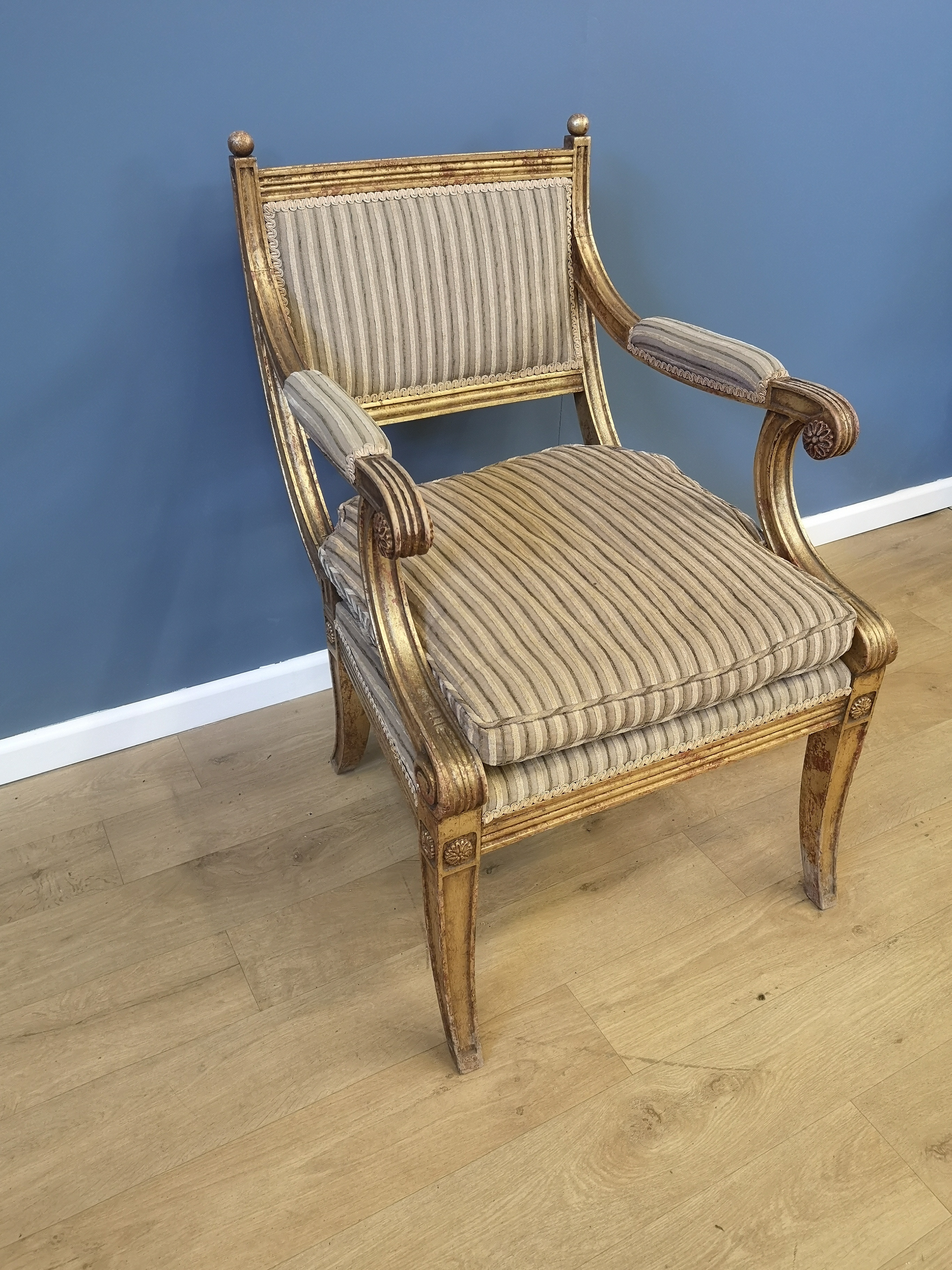 Four giltwood French empire style open armchairs - Image 5 of 6