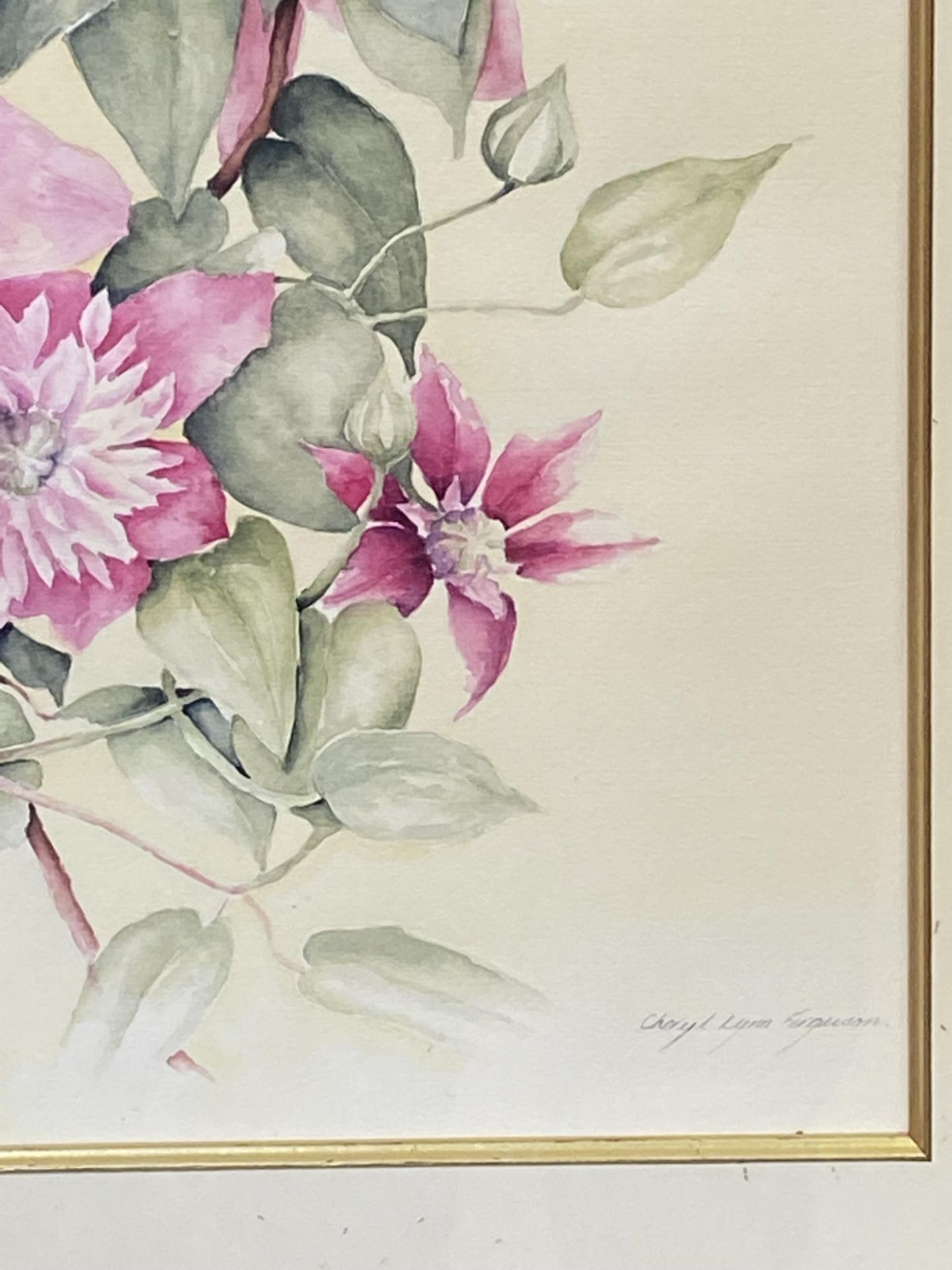 Framed watercolour of flowers - Image 3 of 3