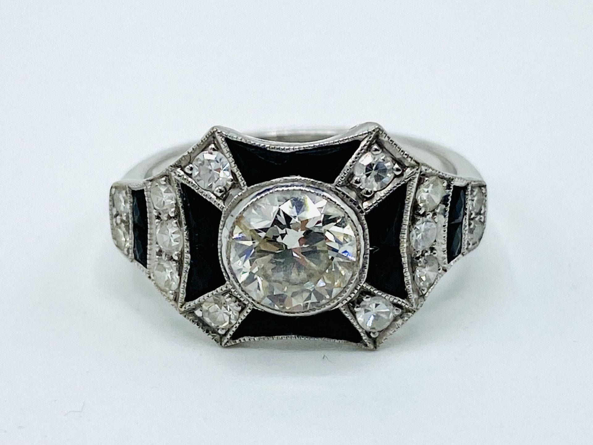 18ct white gold, diamond and black onyx ring - Image 2 of 6