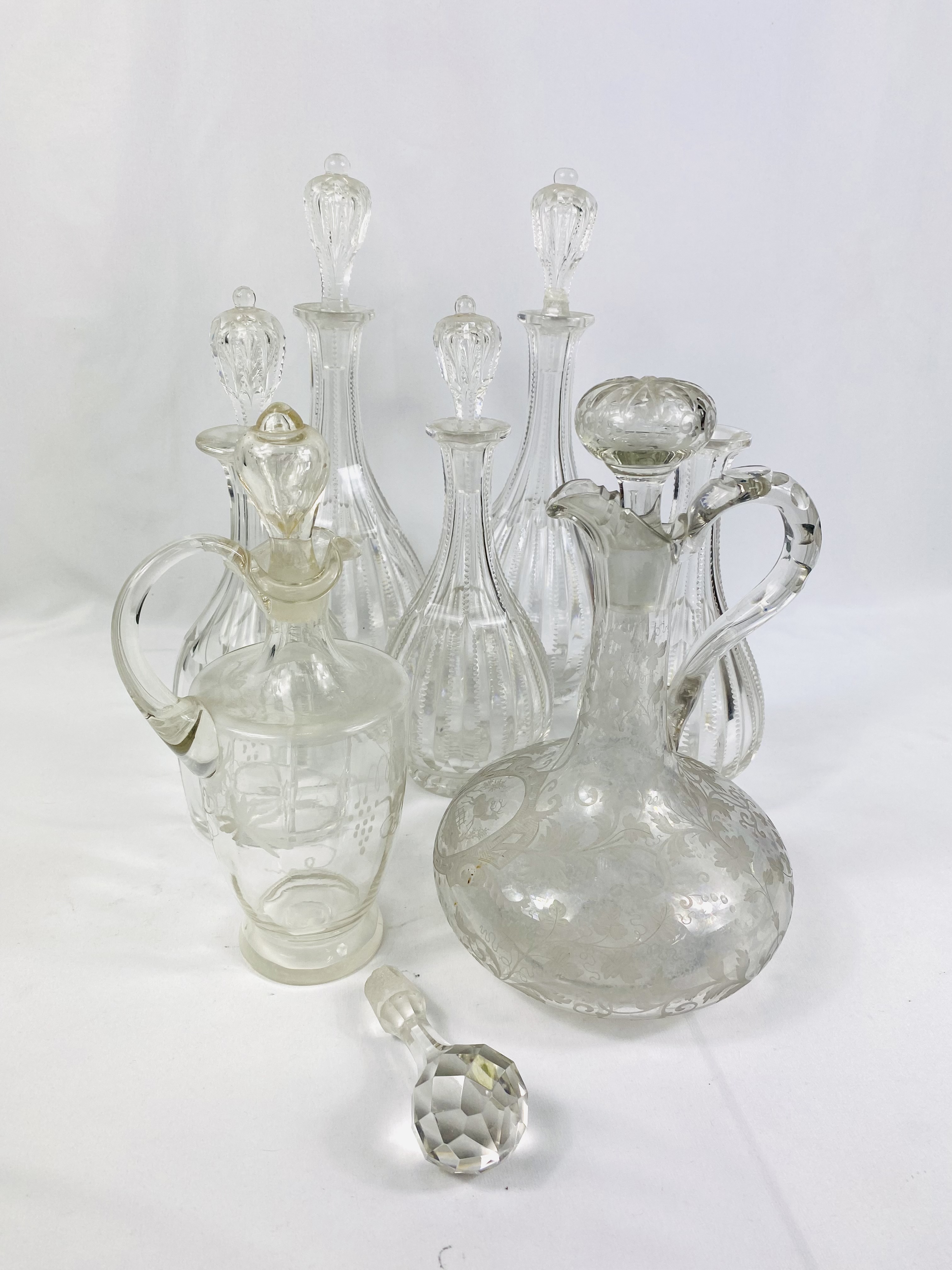 Collection of seven glass decanters