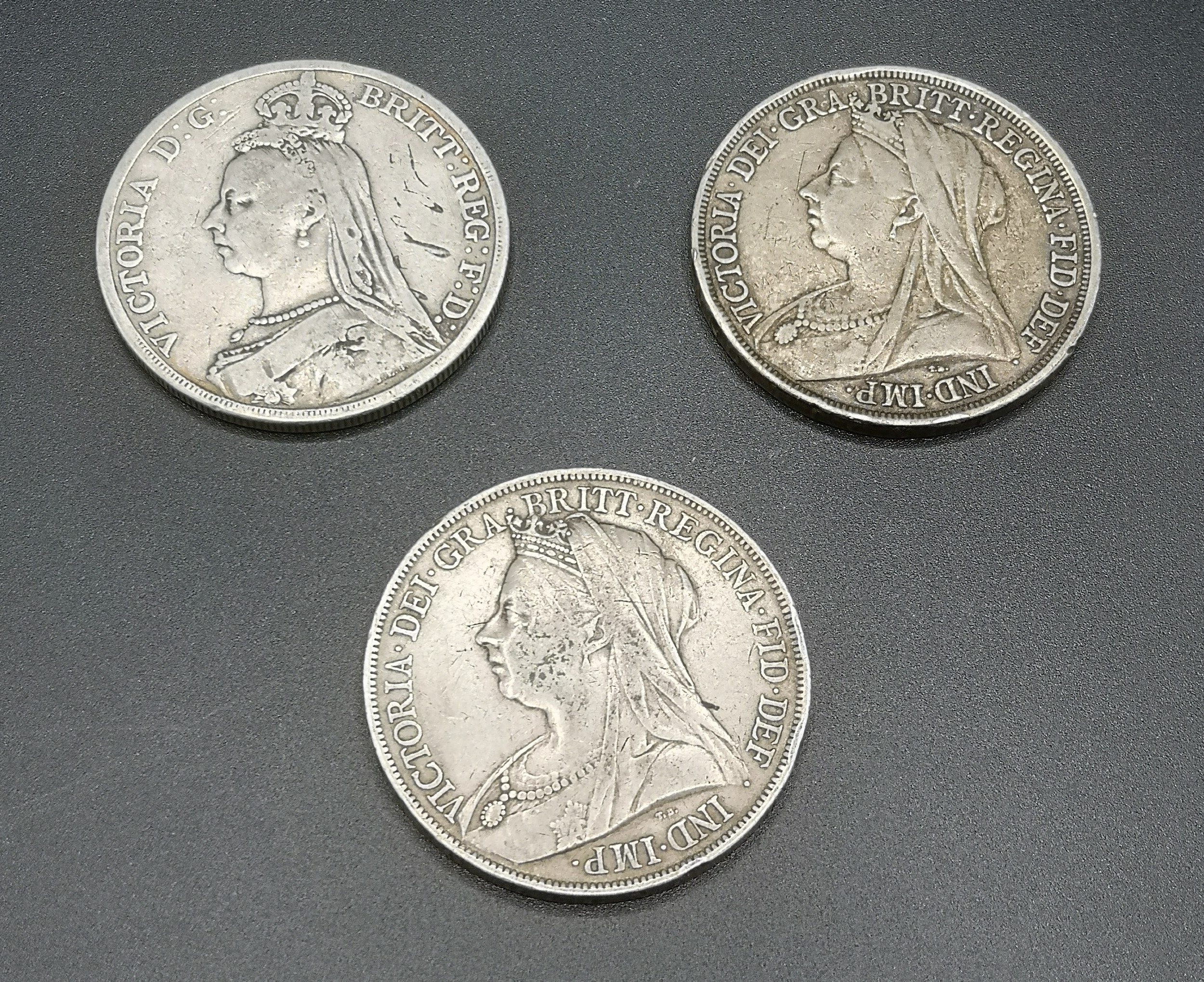 Three Queen Victoria crown coins: 1889, 1893, and 1900 - Image 2 of 10