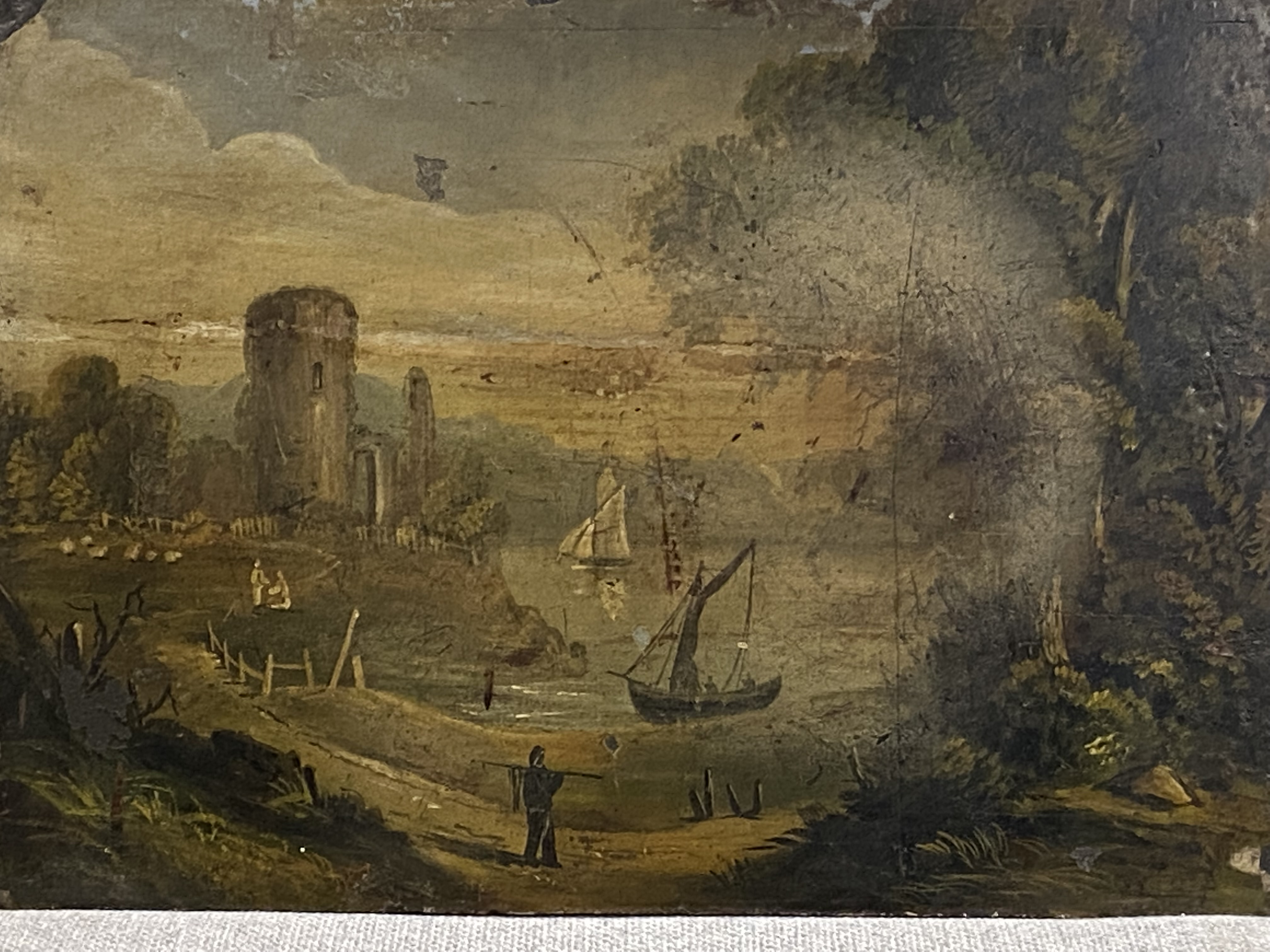 Paint on slate of a harbour scene - Image 2 of 3