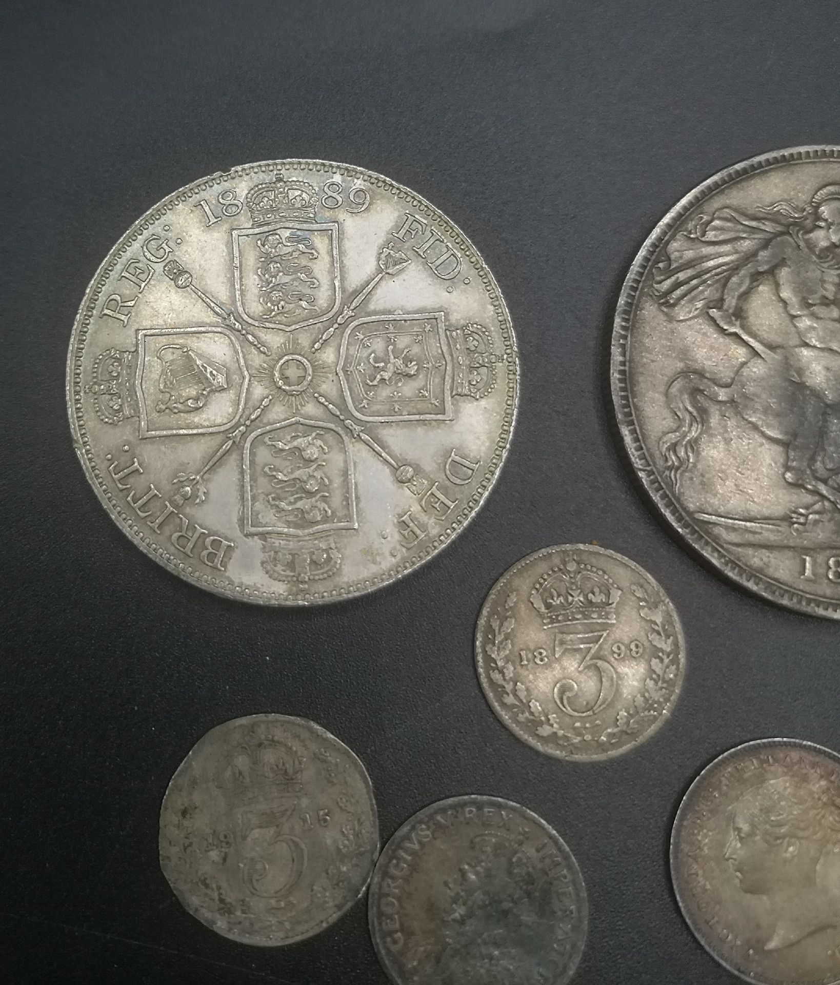 Queen Victoria crown 1890, double florin 1889, and 4 other silver coins - Image 2 of 8