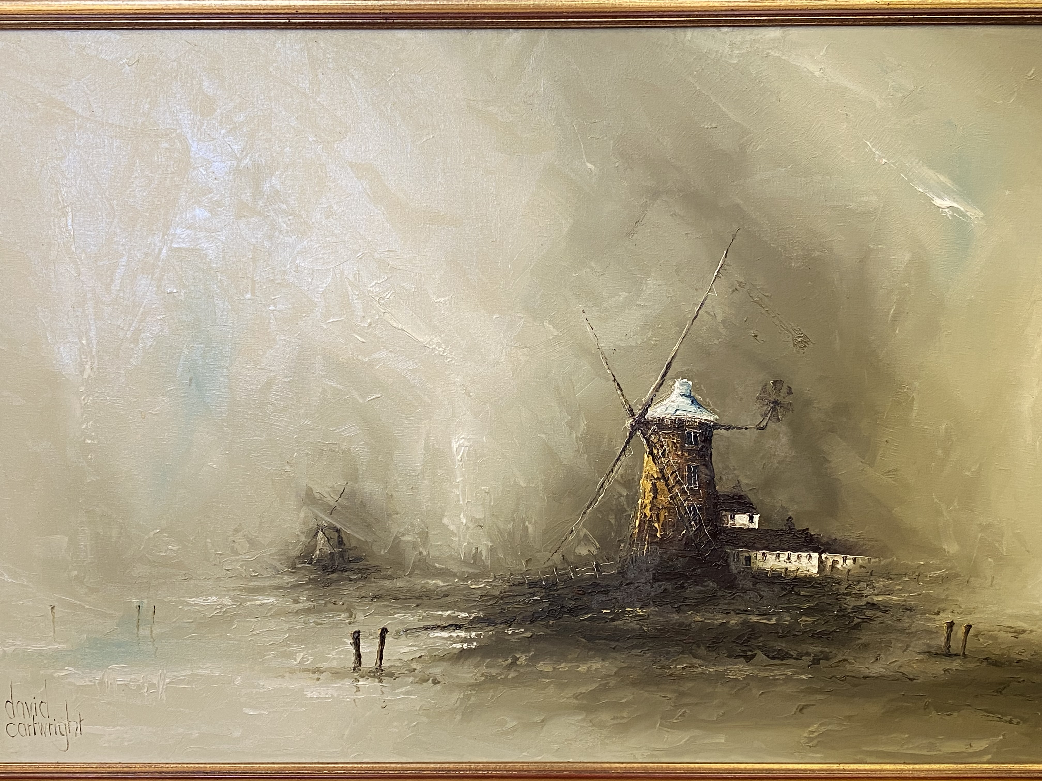 Framed oil on canvas of a windmill - Image 4 of 4