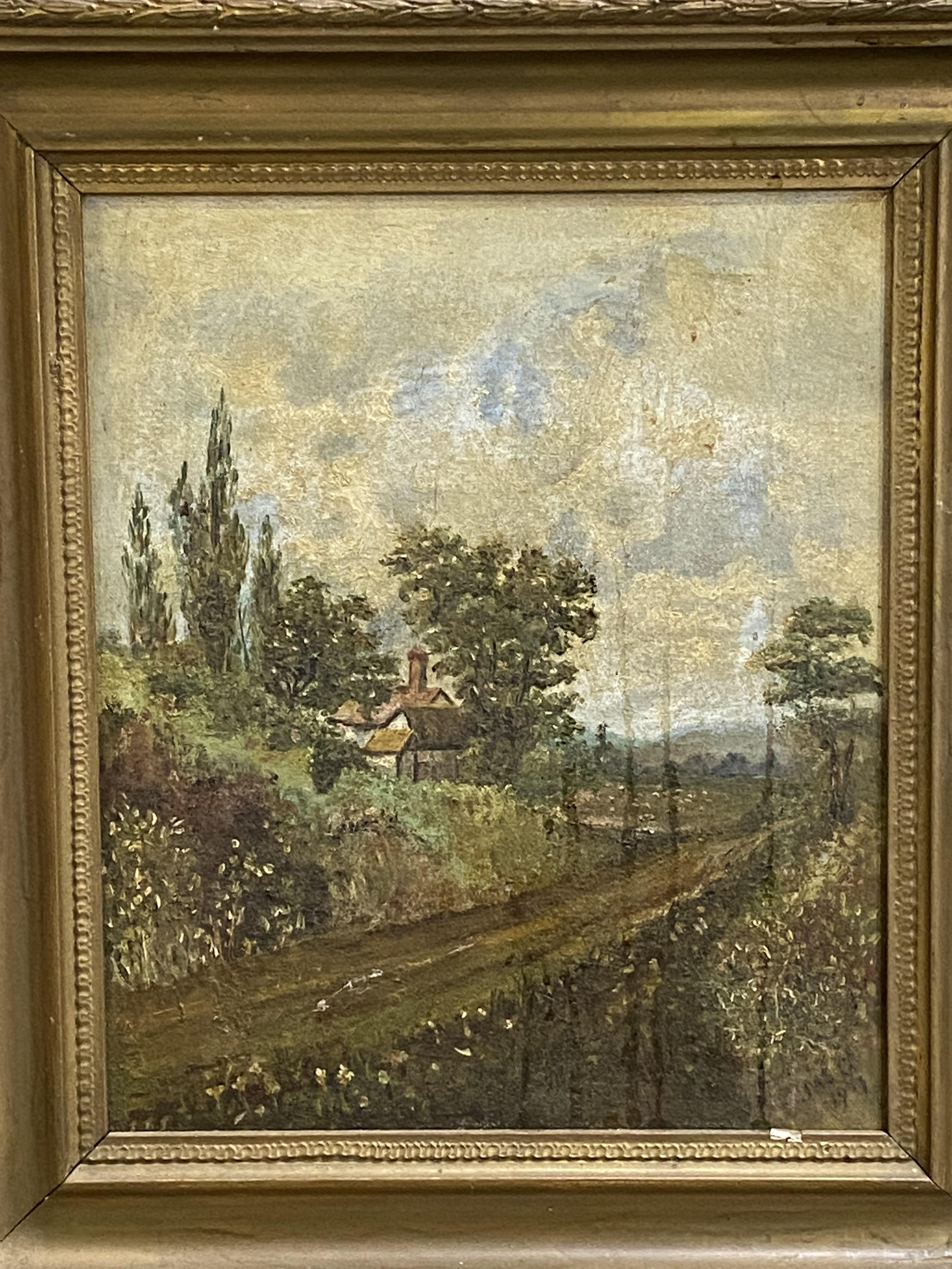 Framed oil on canvas of a cottage