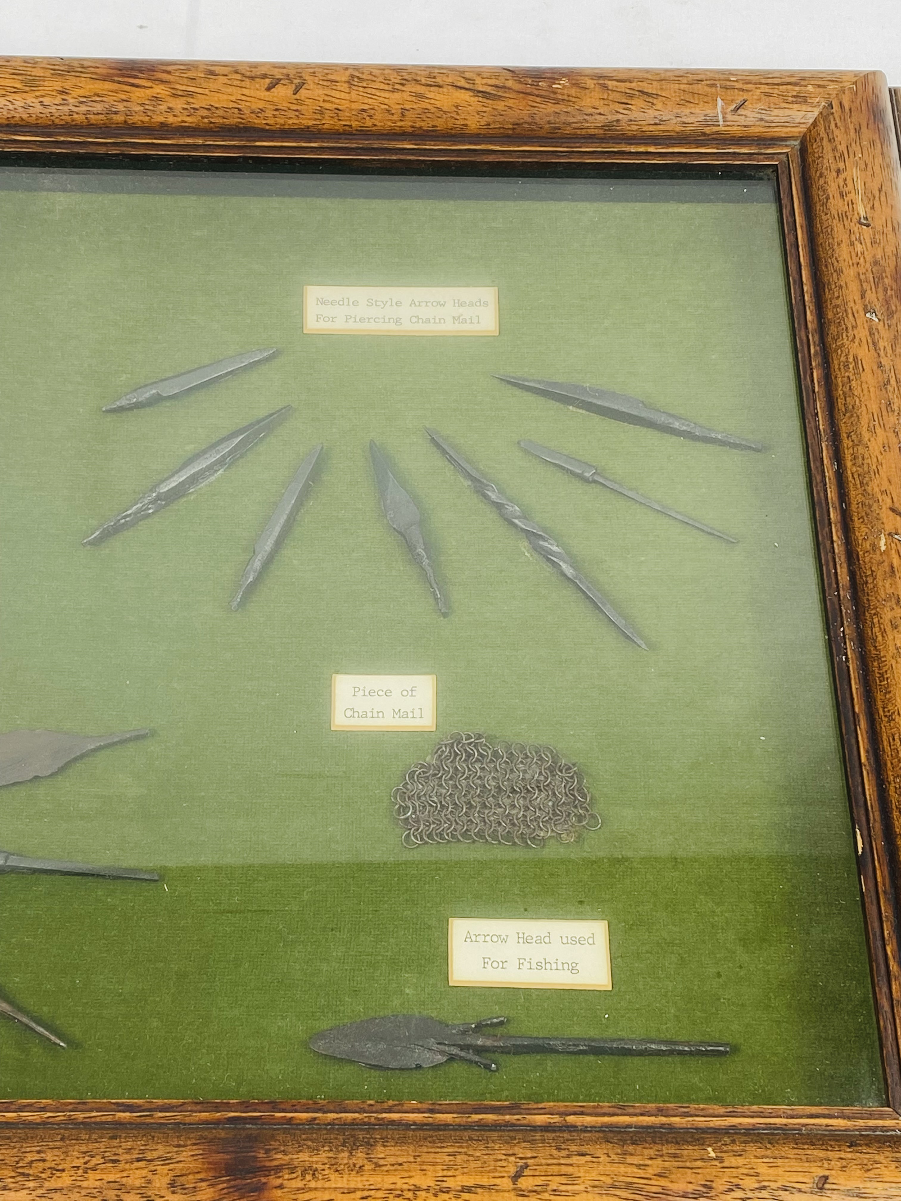 Wall mounted display of arrowheads and chain mail - Image 2 of 3