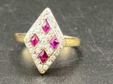 Gold, ruby and diamond ring
