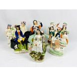 Six Victorian Staffordshire flatback figures