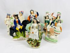 Six Victorian Staffordshire flatback figures