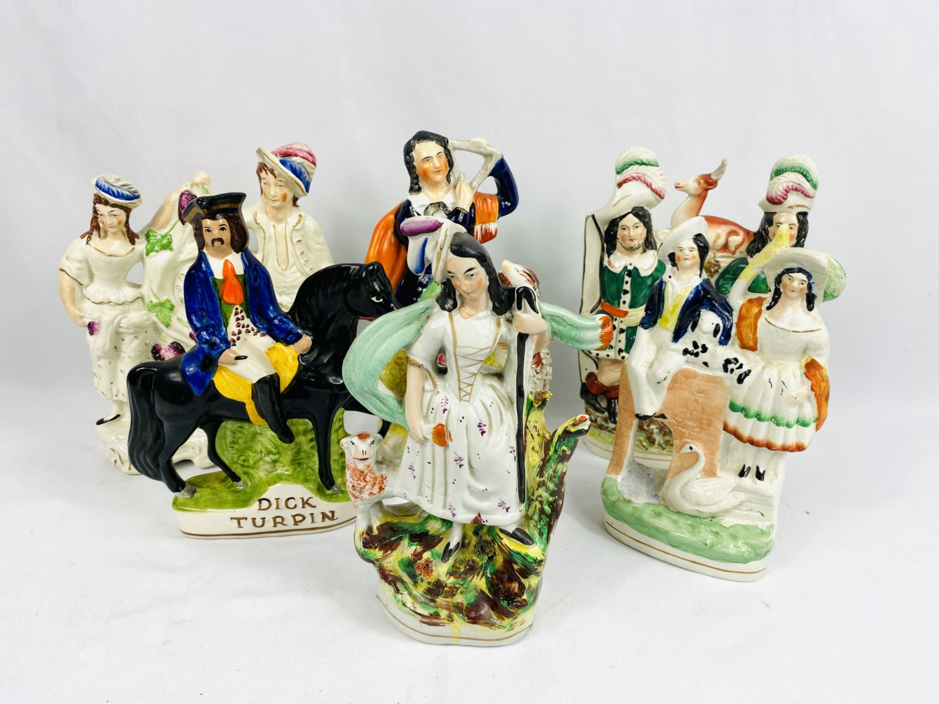 Six Victorian Staffordshire flatback figures