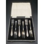 Boxed set of six silver cake forks