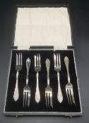 Boxed set of six silver cake forks