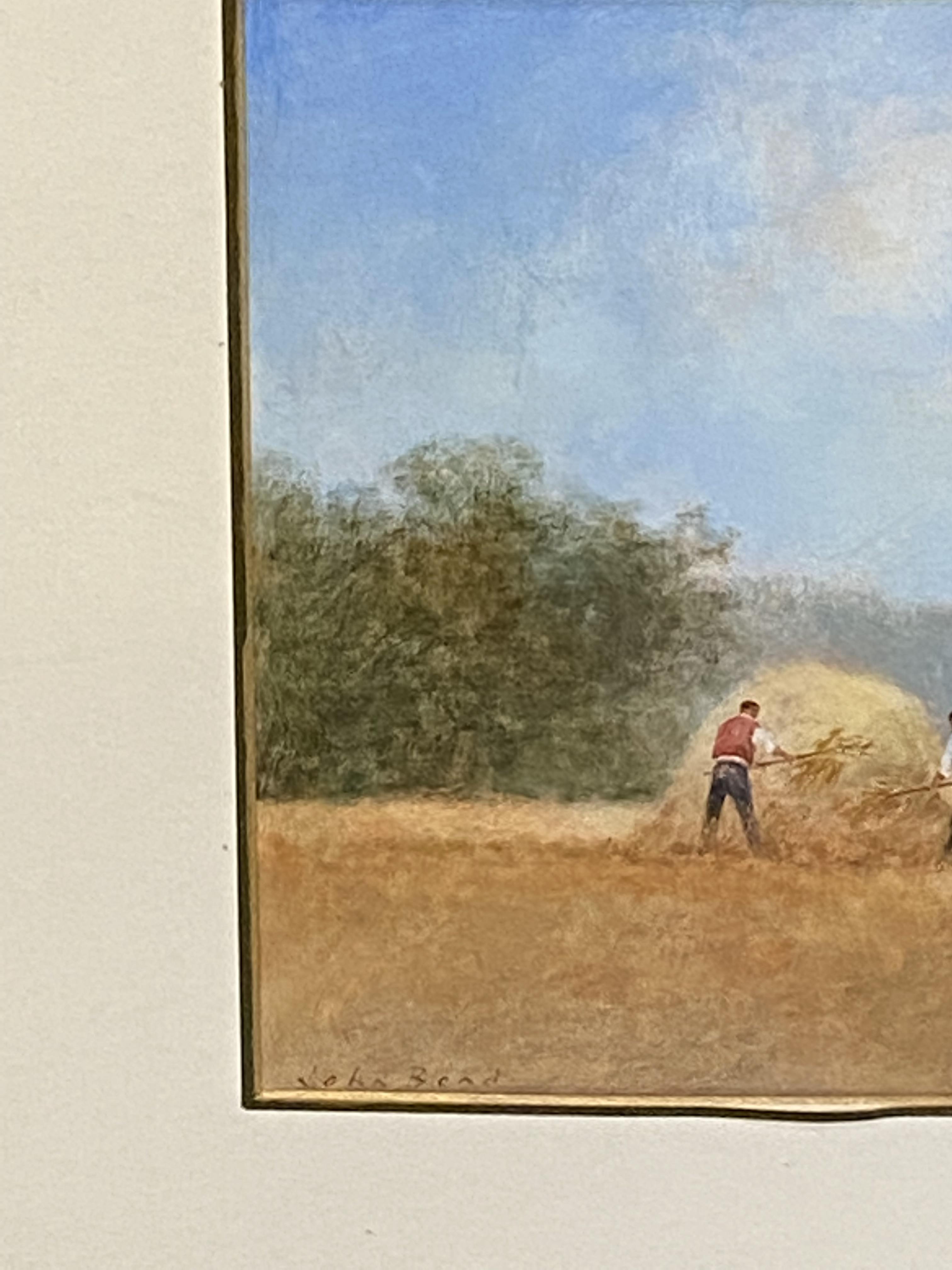 Framed and glazed watercolour of three men making haystacks - Image 4 of 4