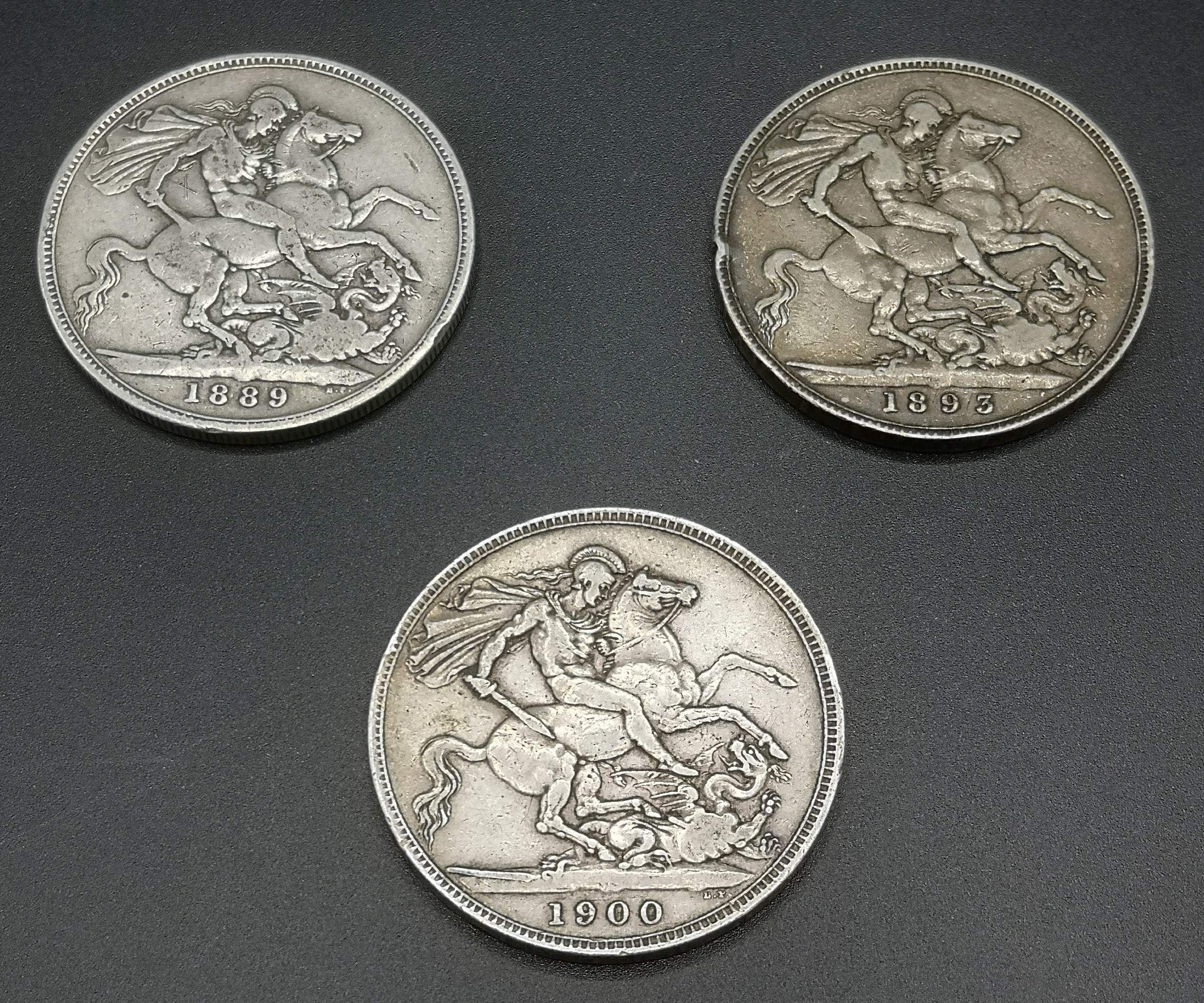 Three Queen Victoria crown coins: 1889, 1893, and 1900 - Image 4 of 10