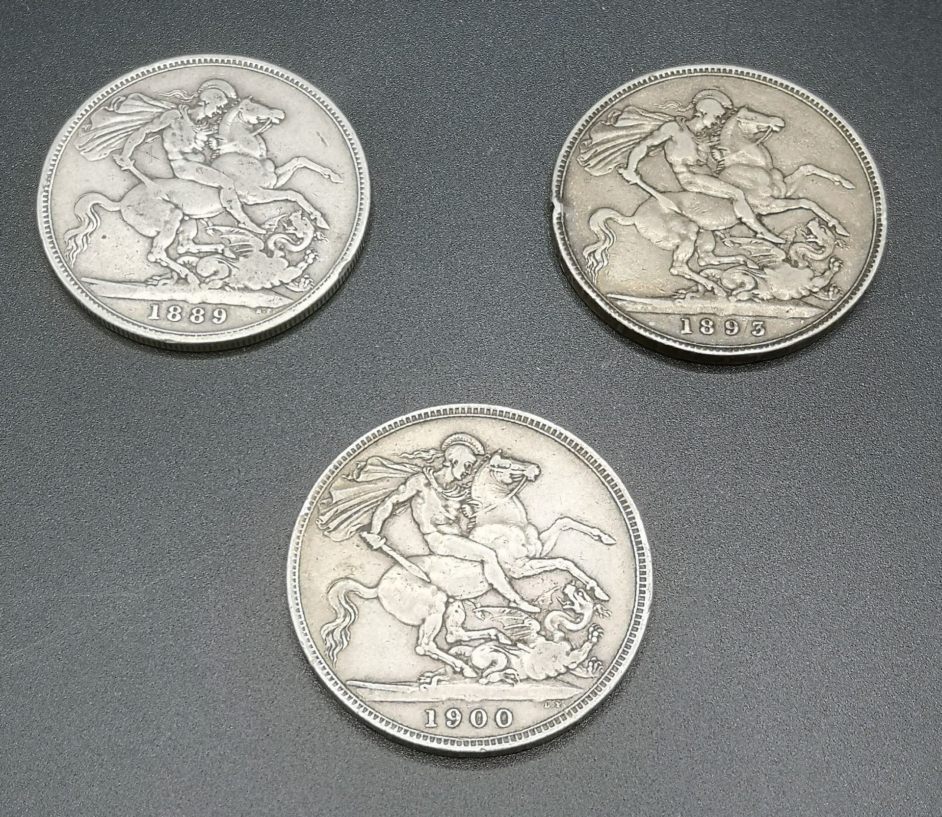 Three Queen Victoria crown coins: 1889, 1893, and 1900 - Image 3 of 10