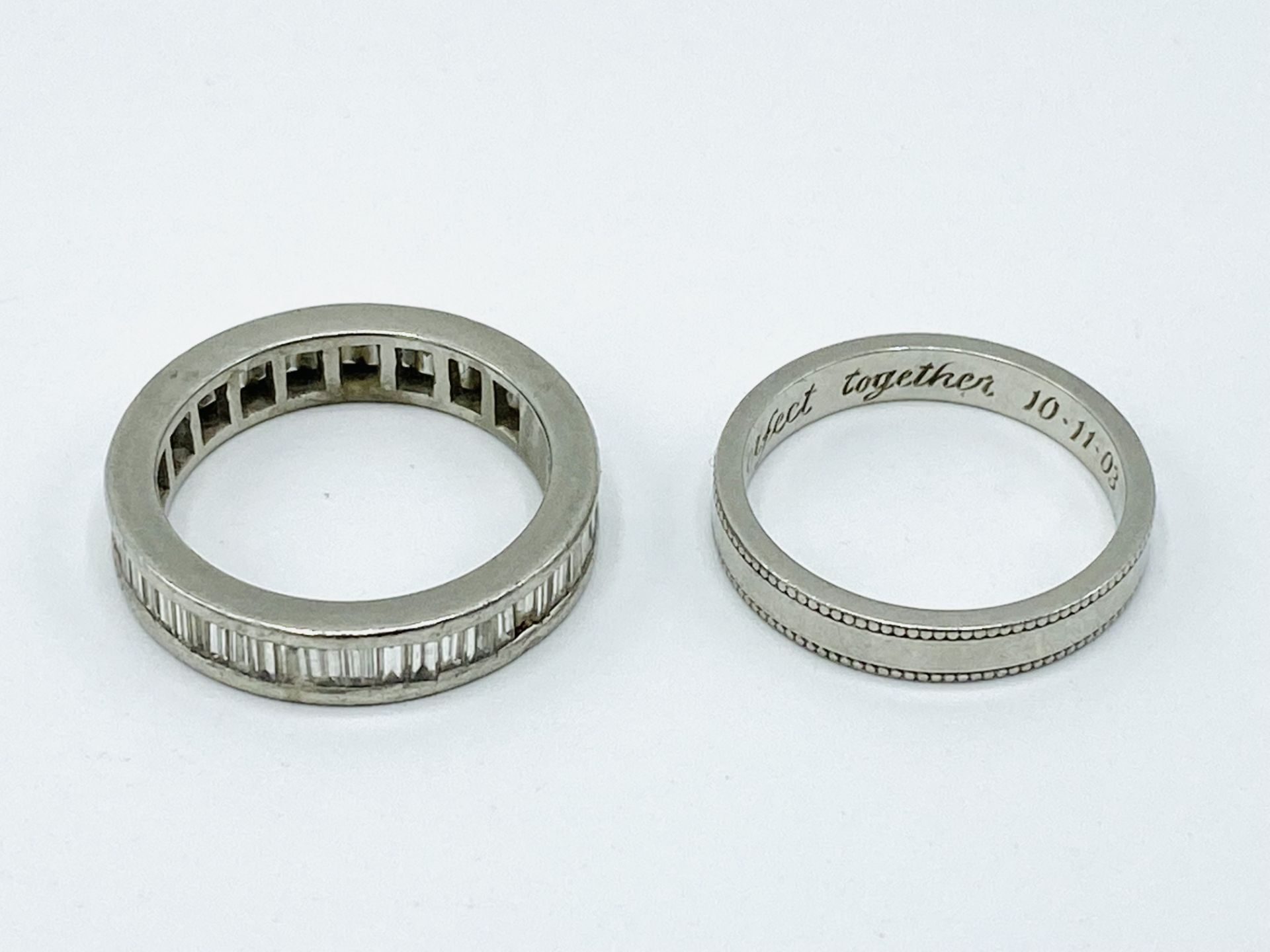 Platinum and diamond eternity ring together with a platinum band - Image 2 of 3